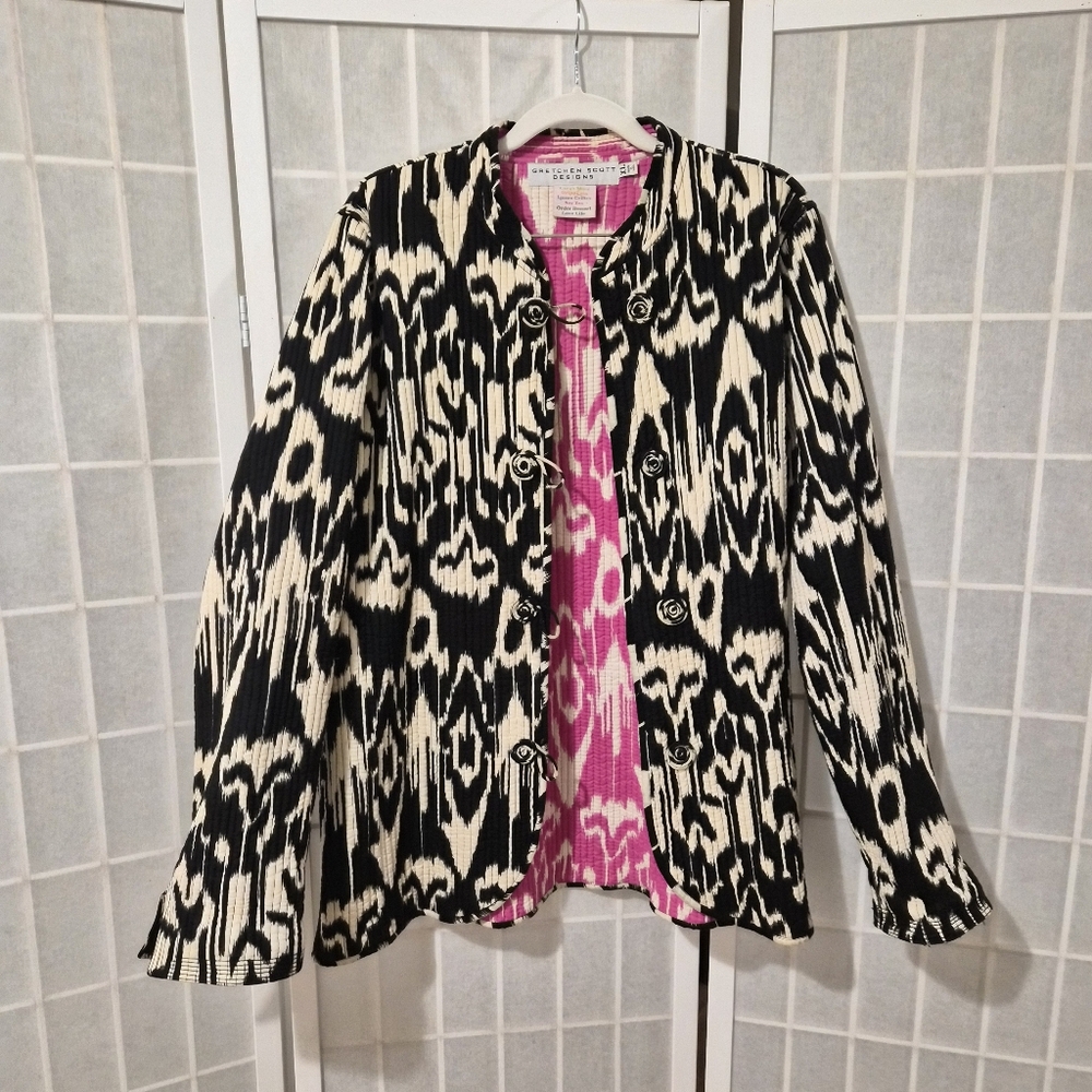 Gretchen Scott Quilted Black White  Jacket Sz XL